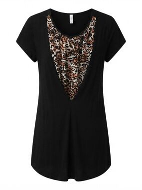 Y2K Black Hi-Low Tunic with Animal Print Pocket Size L